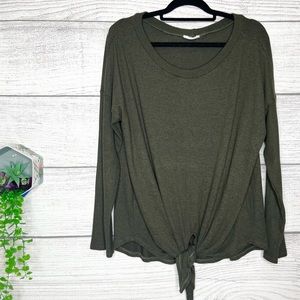 EE:SOME Dark Green Long Sleeve Scoop Neck Tie Front Sweater Top Size XL